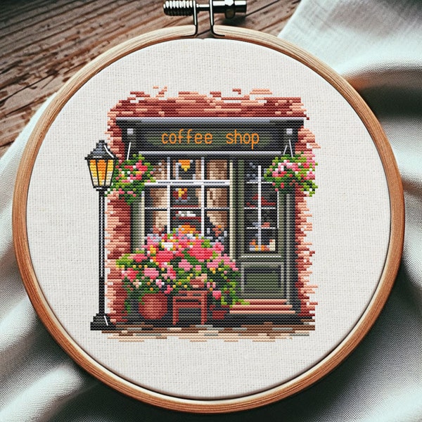 Coffee Shop Cross Stitch Pattern, Coffee Cross Stitch, Cross Stitch Pattern Flower, punto de cruz, Flower Cross Stitch Pattern, Cross Stitch