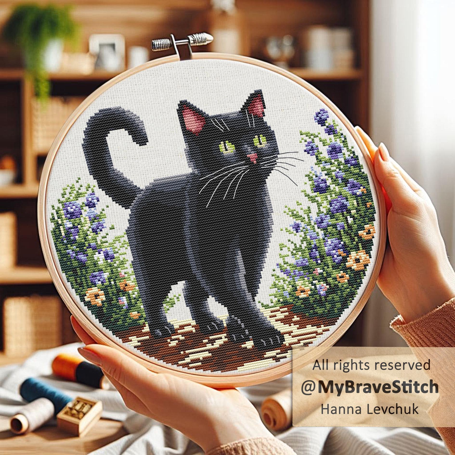 Black Cat and Flowers Cross Stitch Pattern (digital PDF) - Etsy