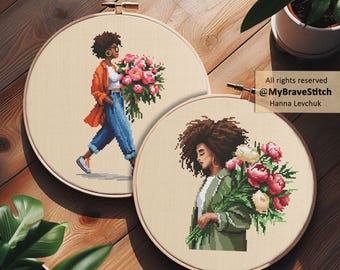 Lot de deux filles au point de croix, art afro-américain (téléchargement PDF)