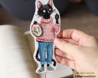 Stitching Cat Bookmark Cross Stitch  Pattern, PDF Download
