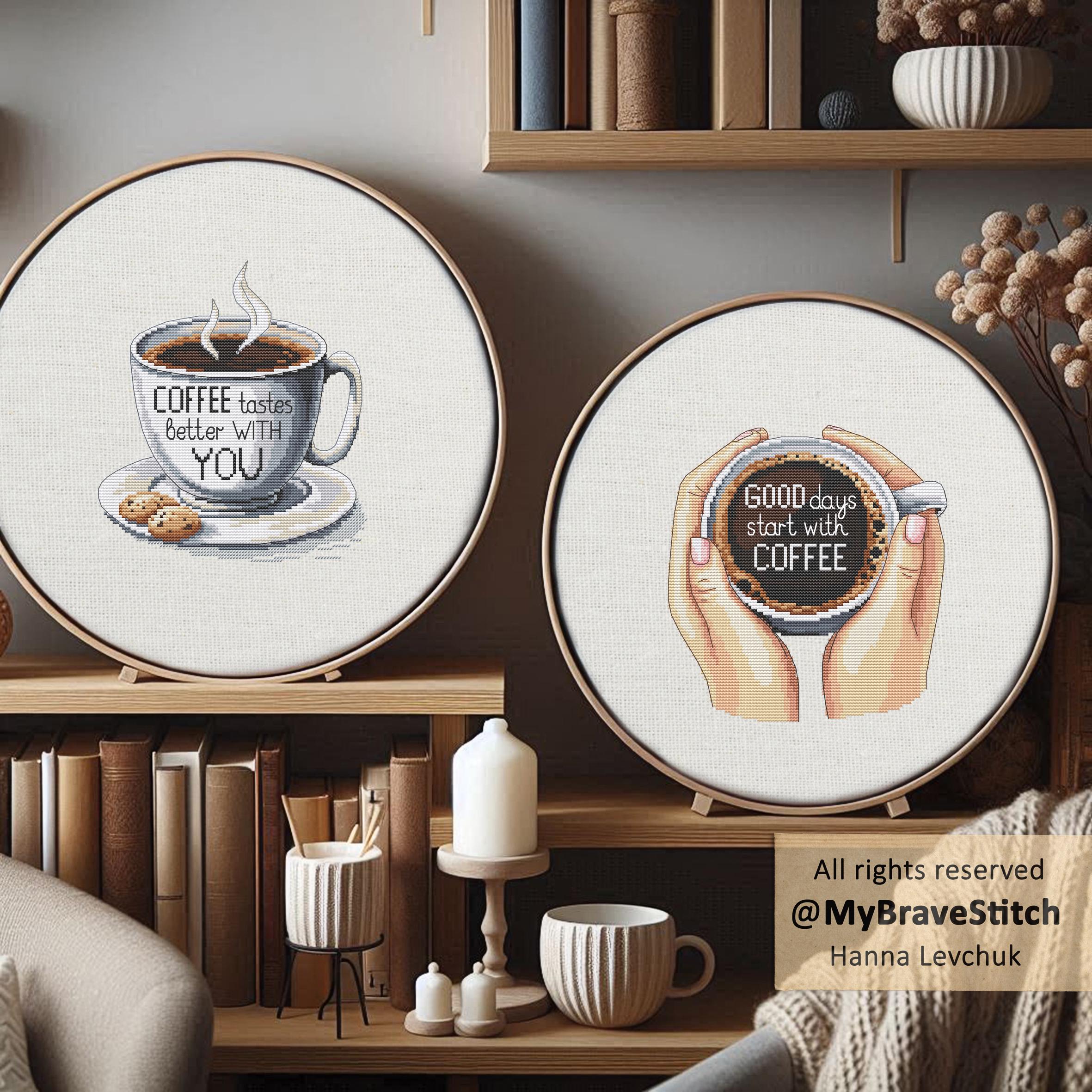Set of Two Coffee Cross Stitch Pattern, Digital PDF Download - Etsy