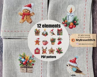 Christmas Napkins Cross Stitch PDF Pattern, Christmas Ornament Cross Stitch Pattern