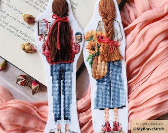 Set of 2 Girls Bookmark Cross Stitch Pattern, PDF Download