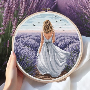 Lavender girl cross stitch pattern, punto de cruz, cross stitch pattern pdf, point de croix, count cross stitch pattern