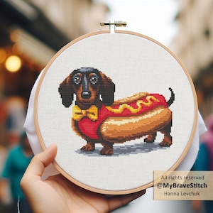 Dachshund Hotdog Cross Stitch Pattern, Dog (PDF Pattern