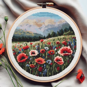 Landscape Cross Stitch Pattern, Wildflower Cross Stitch Pattern, Cross Stitch Pattern Flower, punto de cruz, point de croix