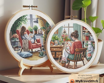 Cozy  girls Cross Stitch Pattern, Cross stitch, punto de cruz, point de croix, crossstitch pattern, cross stitch pattern pdf