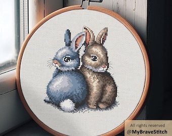 Two Rabbits Cross Stitch Pattern, Easter Spring (PDF Pattern)