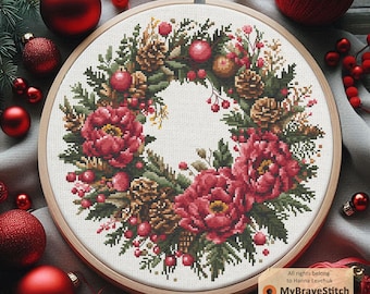 Christmas Wreath Cross Stitch Pattern, Winter Cross Stitch, Cross stitch, punto de cruz, point de croix, crossstitch pattern