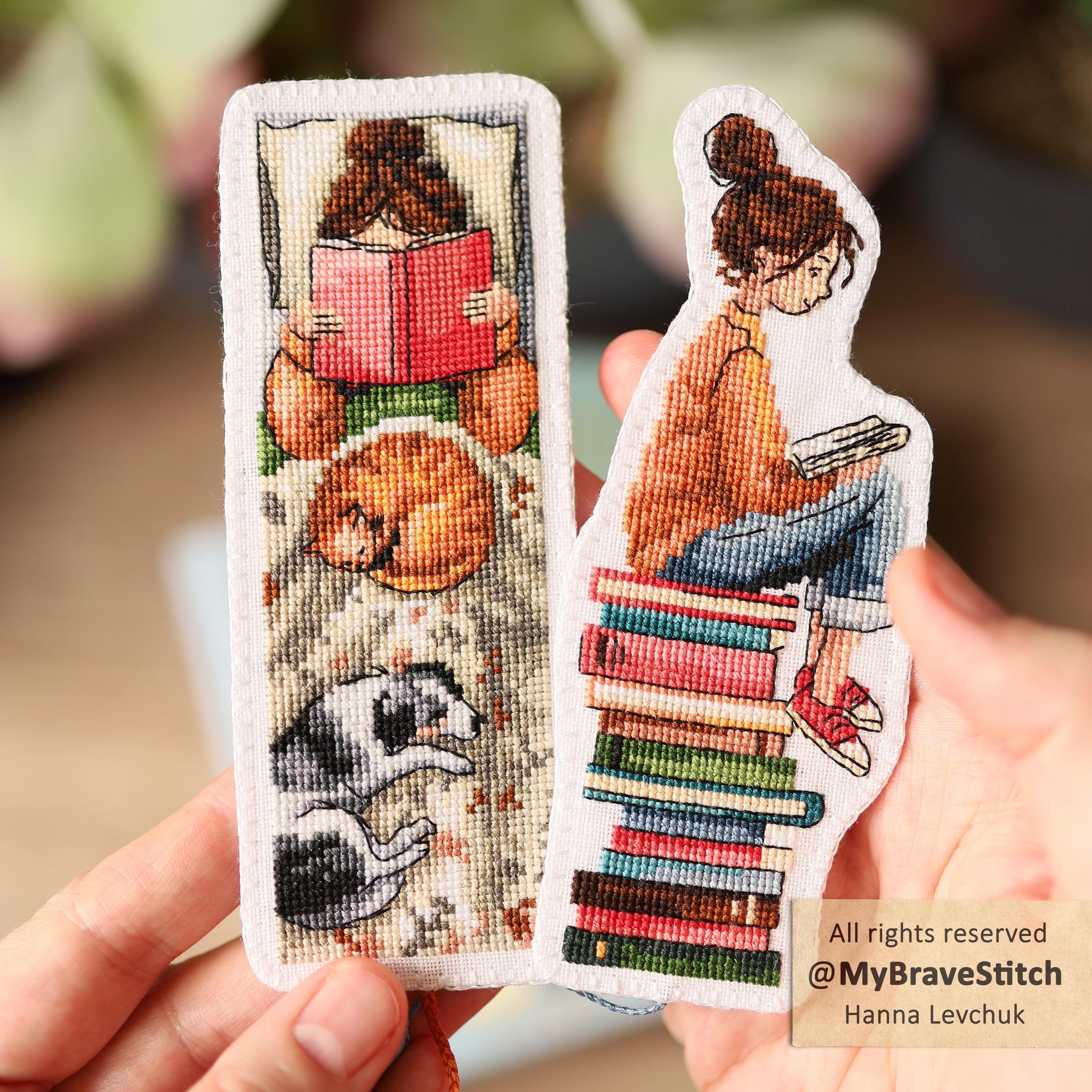 Set of Two Book Lover Bookmark Cross Stitch Pattern, PDF Download