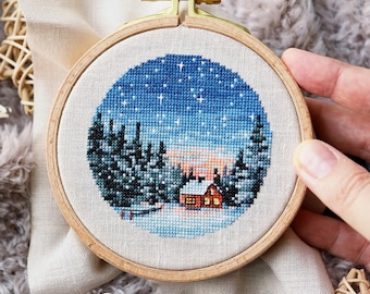 Winter Cabin Miniature Cross Stitch Pattern, christmas cross stitch, mini cross stitch pattern, counted cross stitch patterns pdf