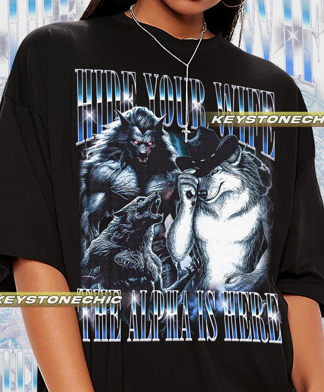 Hide Your Wife the Alpha is Here Meme T-shirt, Funny Wolf T-shirt, Meme ...