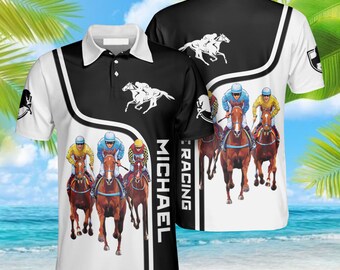 Chemises équestres noires et blanches personnalisées pour homme, cadeau pour amateur de chevaux, chemise pour amateur de chevaux, polo cheval, polo pour homme