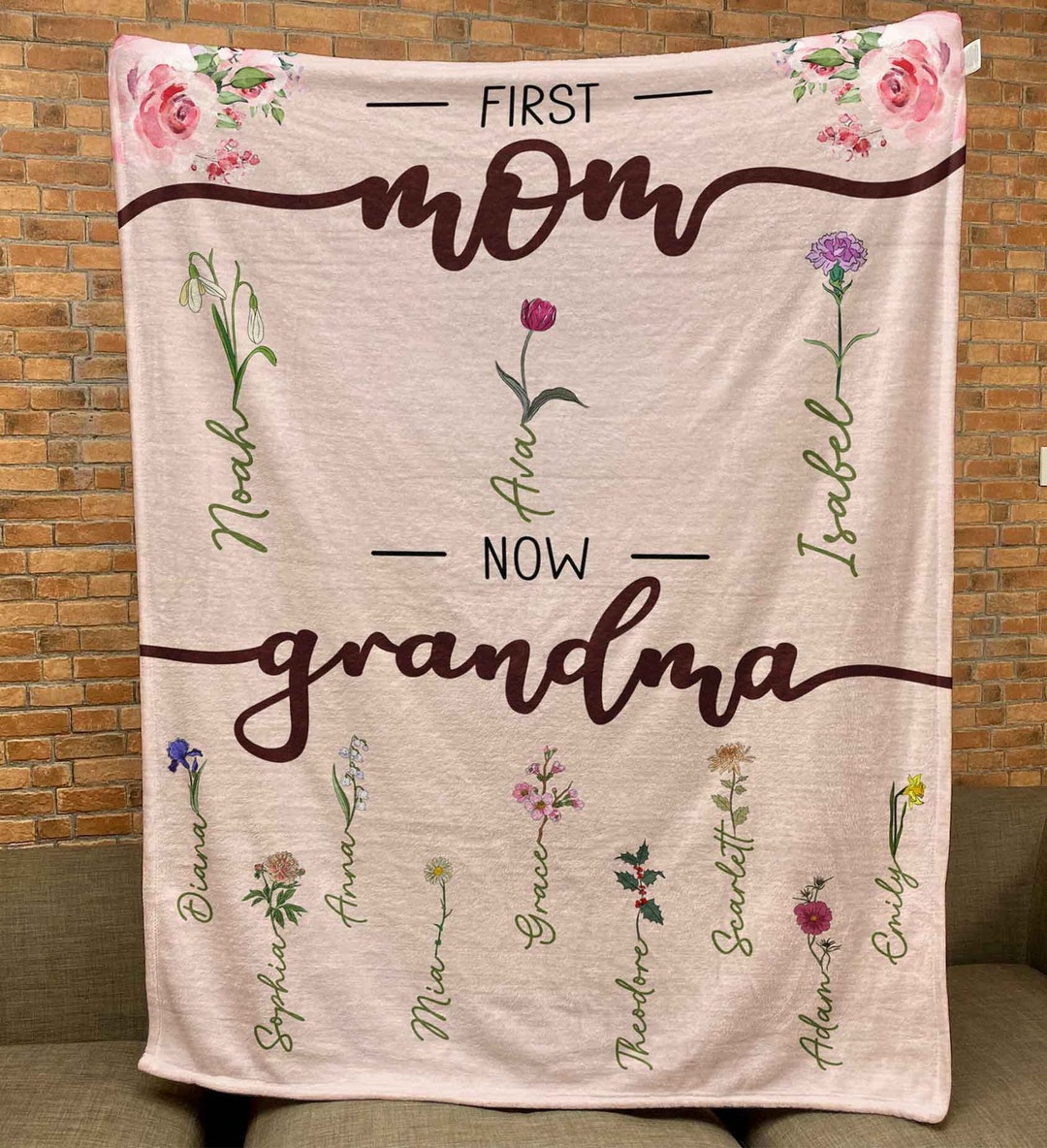 Personalized Grandma's Garden Blanket - Custom Birth Month Flowers & Grandkids Names, Mother's Day Gift - View #6