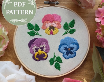 Pansies PDF Pattern with Instructions, Colour Guide and Stitch Guide  - Digital Download - Pansy