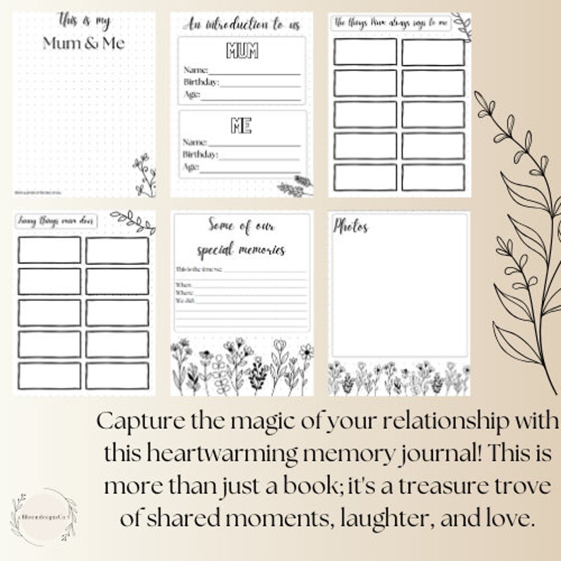 Printable Mum & Me Memory Book, Keepsake Journal, 70 Page A4 PDF ...