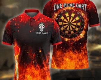 Personalized One More Dart Polo, Custom Name Darts Shirt for Players, Dart Fire Polo Shirt, Gift for Dart Lovers