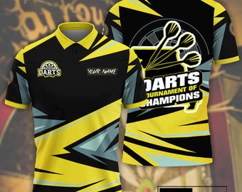 3D Printed Dart Polo Shirt, High Quality Tournament of Champions Top, Special Gift for Dart Lovers, Perfect Gift for Dart Players, Dart Gift