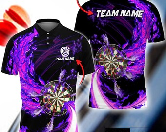 Aliento de fuego dardos polo camisa, polo entusiasta de los dardos personalizado, nombre personalizado aliento de fuego polo, regalo único para los jugadores de dardos