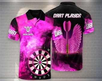 Benutzerdefiniertes rosa Dartspieler-Poloshirt, personalisiertes Dartpfeil-Polo, Dartbekleidung für Herren und Damen, perfektes Geschenk für Dartliebhaber