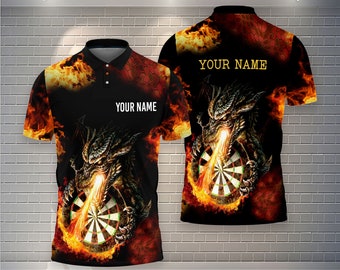 Personalized Darts Dragon Polo, Custom Name Darts Dragon Polo Shirt, Sportswear for Dart Players, Unique Gift Shirt for Dart Teams