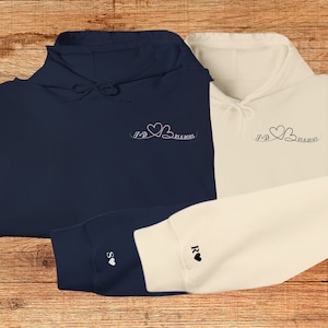 Initial Heart Couple crewneck Custom Initial On Sleeve Bride embroidered Custom roman numeral Couple hoodie Anniversary Valentines Day for