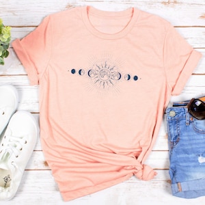 Moon Phase T-shirt Celestial Comfort Colors® Shirt Boho Mystical Moon And Sun Tee Boho Moon Outfit Spiritual Moon Women Clothing Gifts