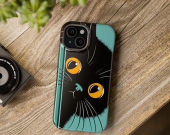 Curious Black Cat MagSafe Phone Case - For iPhone 17, 16, 15, 14, 13 Pro and Pro Max - Samsung Galaxy S26