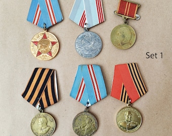 Set of different USSR commemorative medals. Soviet-era military awards.