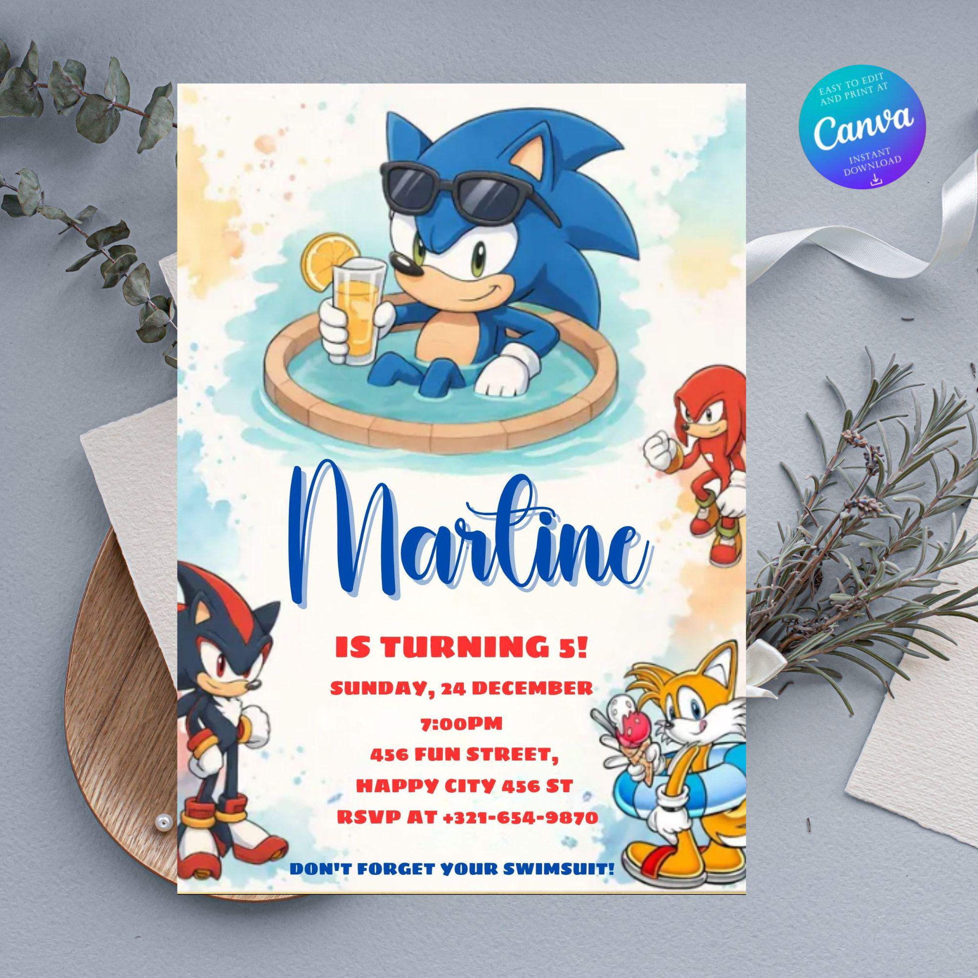 Sonic Pool Party Birthday Invitation, Editable Sonic Canva Template, Sonic Birthday Invite for boys, Summer Party Digital Template