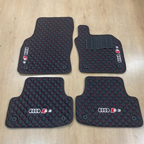 R.H.D. Leather Car Mat For Audi S3 2013-2020 , Embroidery Logo , Free Shipping , Set of 4 , Production to Order