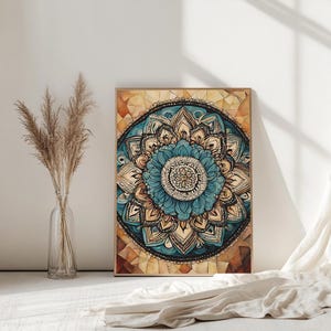 Boho Mandala Wall Art - Turquoise and Gold Sacred Geometry Print for ...
