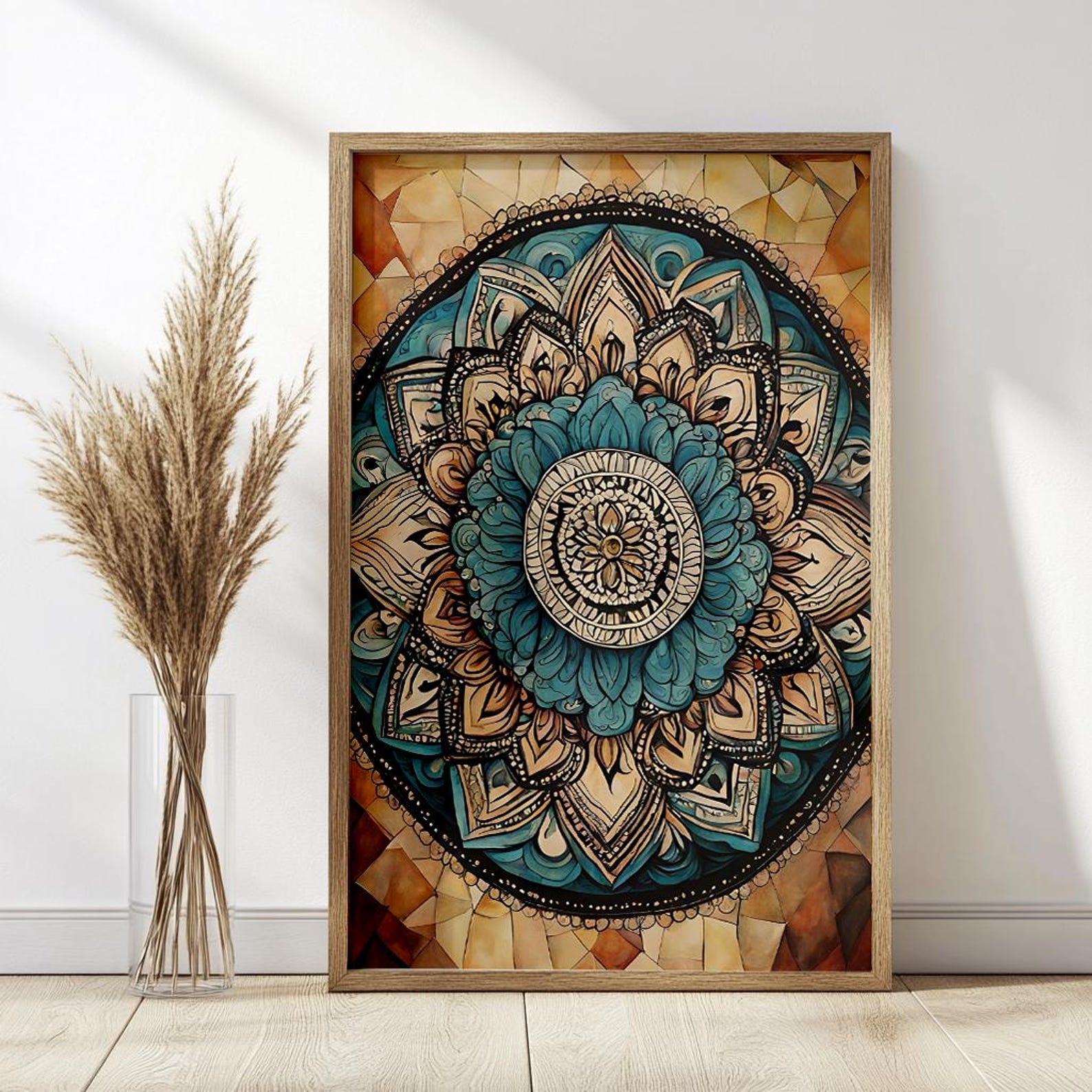 Boho Mandala Wall Art - Turquoise and Gold Sacred Geometry Print for ...