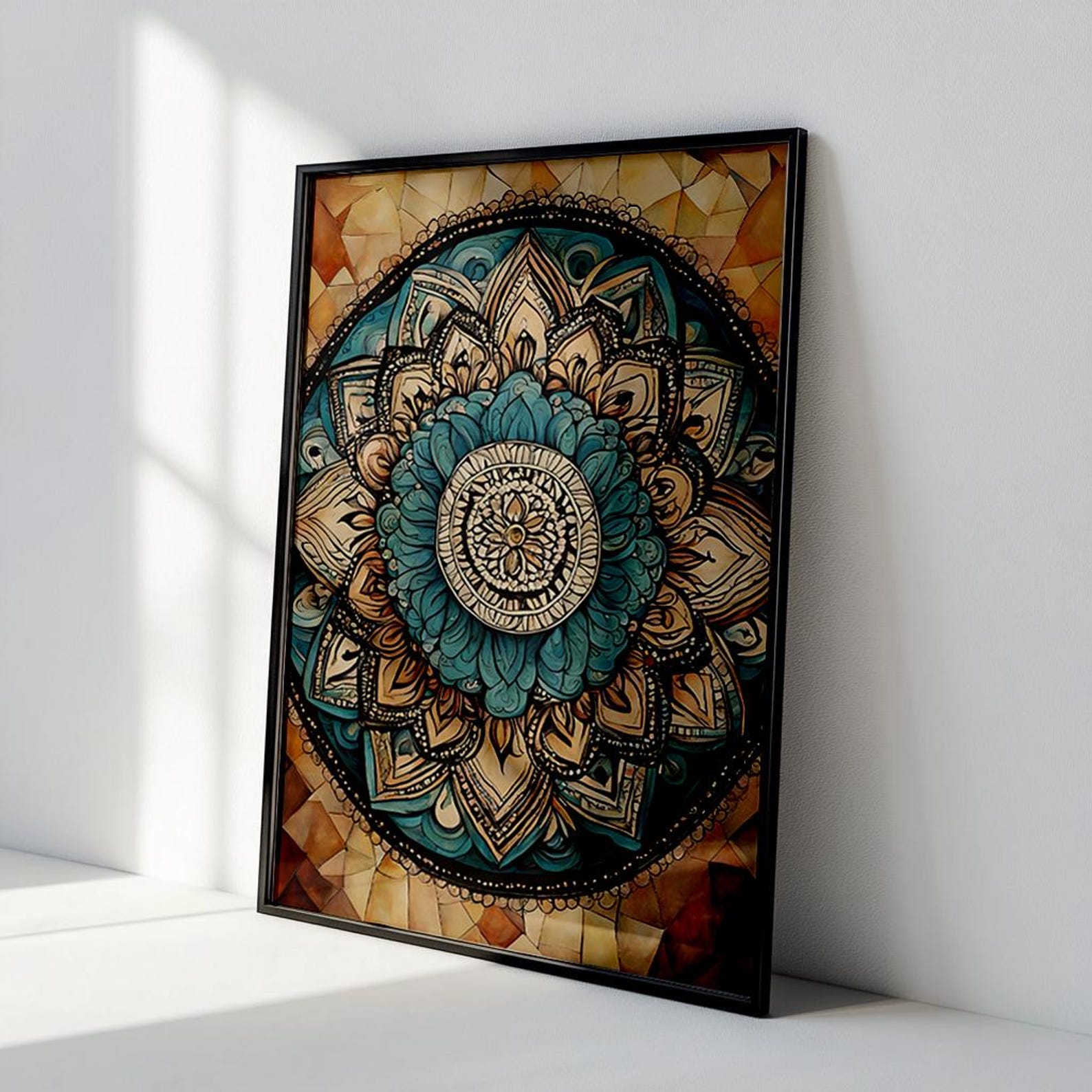 Boho Mandala Wall Art - Turquoise and Gold Sacred Geometry Print for ...