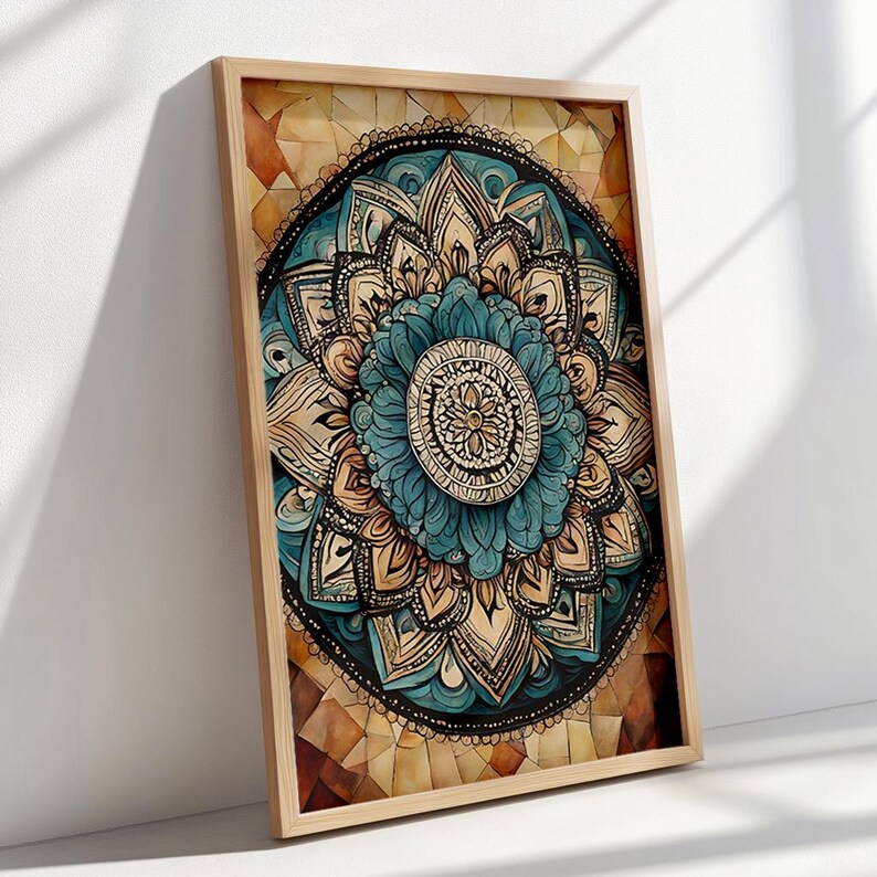 Boho Mandala Wall Art - Turquoise and Gold Sacred Geometry Print for ...