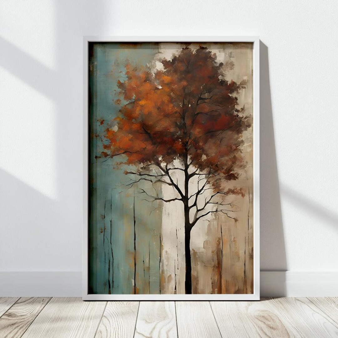 Abstract Autumn Tree Wall Art Print - Modern Fall Landscape Painting ...