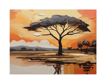 African Sunset, silhouette of Trees, abstract sunset print, gift for, South Africa, print of African sunset, home decor, office decor, gift