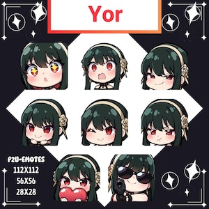 Twitch Emote Pack 8x, Spy Girl Yor, Discord Emote, Streaming assets, Chibi, Kawaii, Emotes for Youtube/Twitch/Discord/Kick