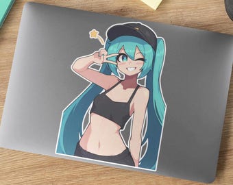 Anime Waifu Sticker Blue Haired Idol Miku | Anime Stickers | Laptop Stickers | Book Stickers | Waterbottle Stickers