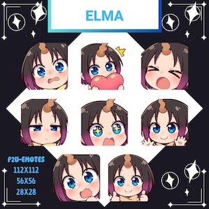 Twitch Emote Pack 8x, Elma - Maid Dragon, Streaming assets, Emotes for Youtube/Twitch/Discord/Kick, Twitch emotes, Vtuber emotes
