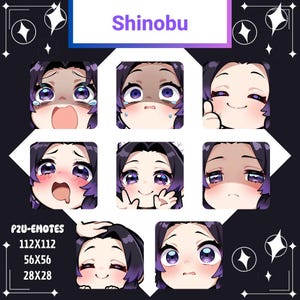 Twitch Emote Pack 8x, Girl Demon Hunter Shinobu , Streaming assets, Emotes for Youtube/Twitch/Discord/Kick, Twitch emotes, Vtuber emotes
