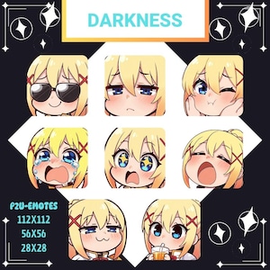 Twitch Emote Pack 8x, Darkness Konosuba knight girl, Streaming assets, Emotes for Youtube/Twitch/Discord/Kick, Twitch emotes, Vtuber emotes