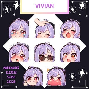 Twitch Emote Pack 8x, Vivian - ZZZ, Streaming assets, Emotes for Youtube/Twitch/Discord/Kick, Twitch emotes, Vtuber emotes