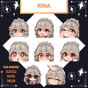 Pack d&#39;émoticônes Twitch : Rina ZZZ, contenu en streaming (téléchargement numérique 8 fichiers PNG)