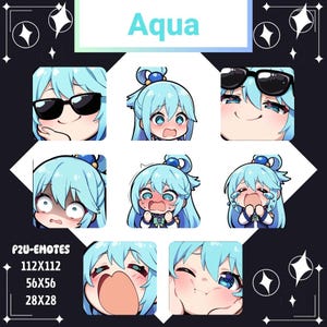 Twitch Emote Pack 8x, Goddess Aqua - Konosuba , Streaming assets, Emotes for Youtube/Twitch/Discord/Kick, Twitch emotes, Vtuber emotes