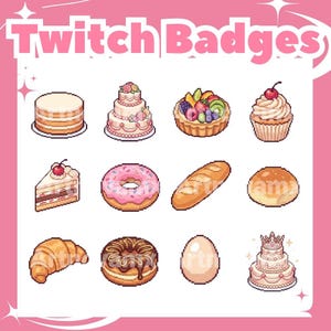 Twitch-märken | 12 pixelkonst-set med dessert-sub-märken