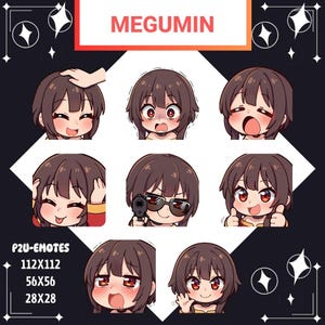 Twitch Emote Pack 8x, Megumin Magician Girl, Streaming assets, Emotes for Youtube/Twitch/Discord/Kick, Twitch emotes, Vtuber emotes