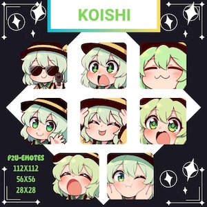 Koishi Touhou Twitch Emotes: Streaming Assets for Twitch, YouTube, Discord (Digital Download 8x PNGs)