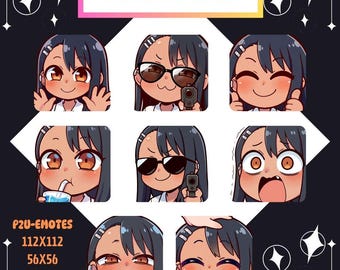Nagatoro Twitch Emotes: School Girl Pack (Digital Download, 8x PNGs)