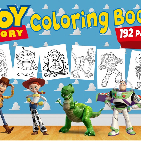 Toy Story Malbuch, 192 Seiten, Kinder & Erwachsene Kunst, Sofort Download | 3 Gratis Malbücher